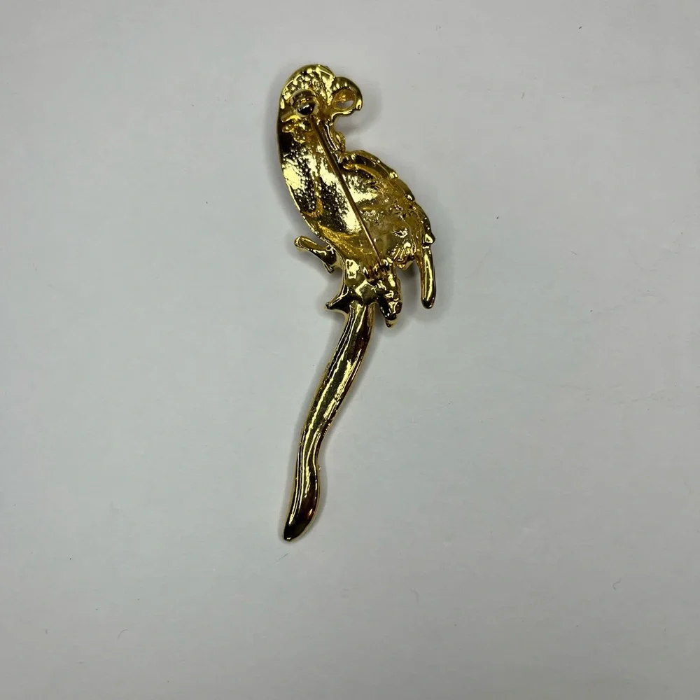 Vintage Multi Color‎ Cloisonne Enamel Rhinestone Tropical Bird Parrot Brooch Pin